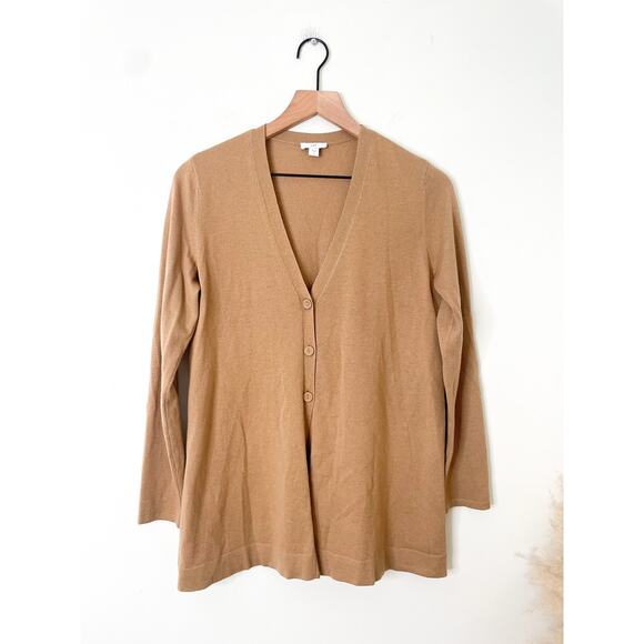 B1G2 FREE 🍁 J. Jill Tan Wool Blend Cardigan Sweater Womens Small Minimalist - Picture 1 of 7